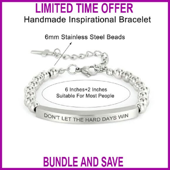 Stainless Steel Beaded Cross Bracelet with Bible Verse, Adjustable Fit - Picture 7 of 8